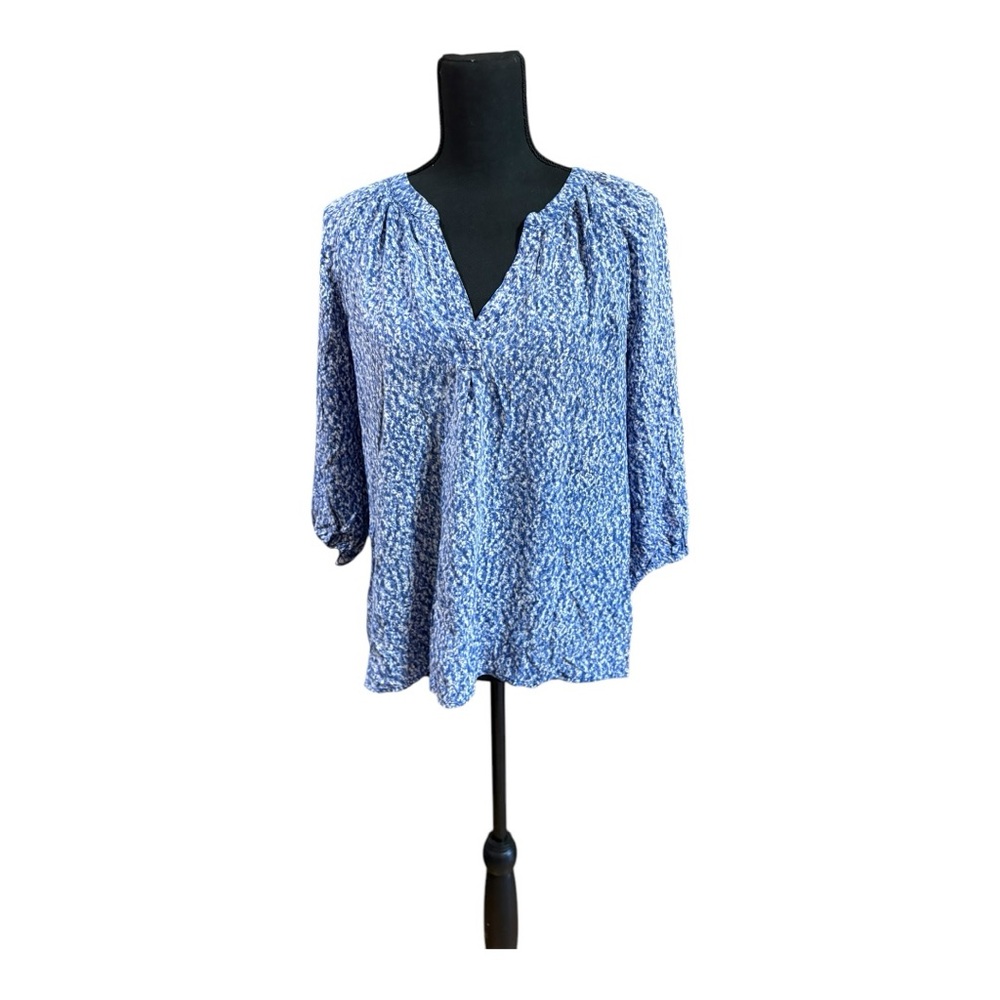 Joie Women’s 3/4  cottagecore Sleeve V Neck 100% Silk Blouse Blue White Size S